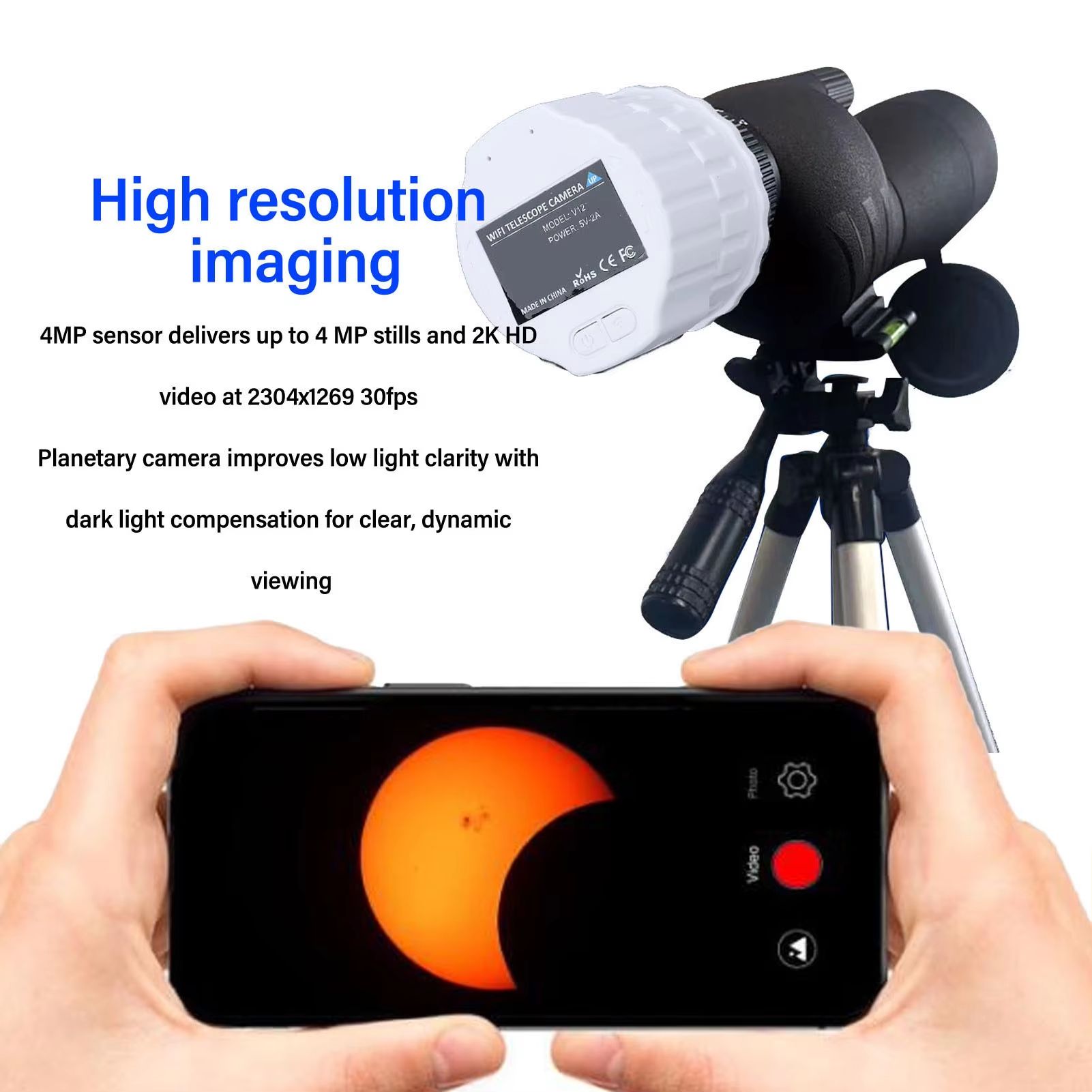 4MP WiFi Telescope Eyepiece Camera – Wireless Digital Eyepiece for 1.18–1.97in Sighting Telescopes