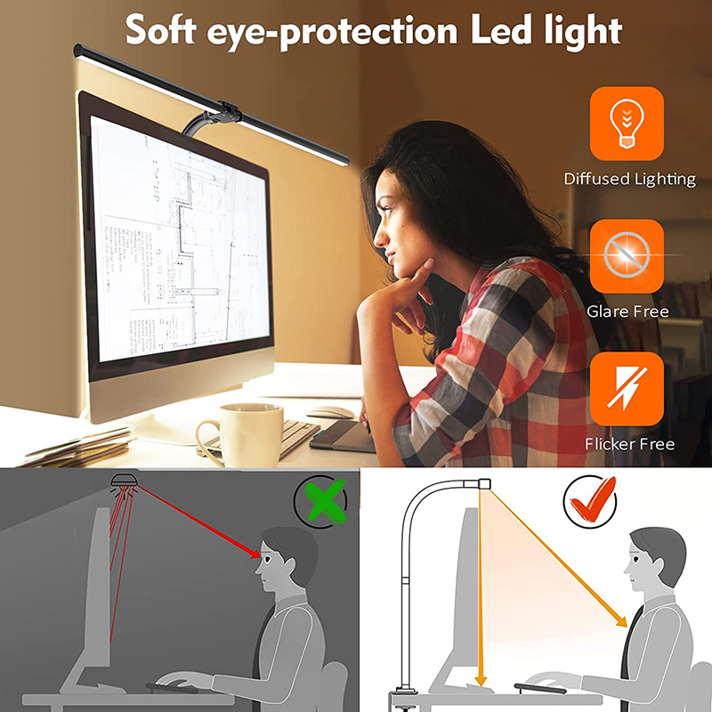 Double Head LED Desk Lamp, Architect Office Lamp, Brightest Colour Modes, Dimmable Eye Protection Lamp
