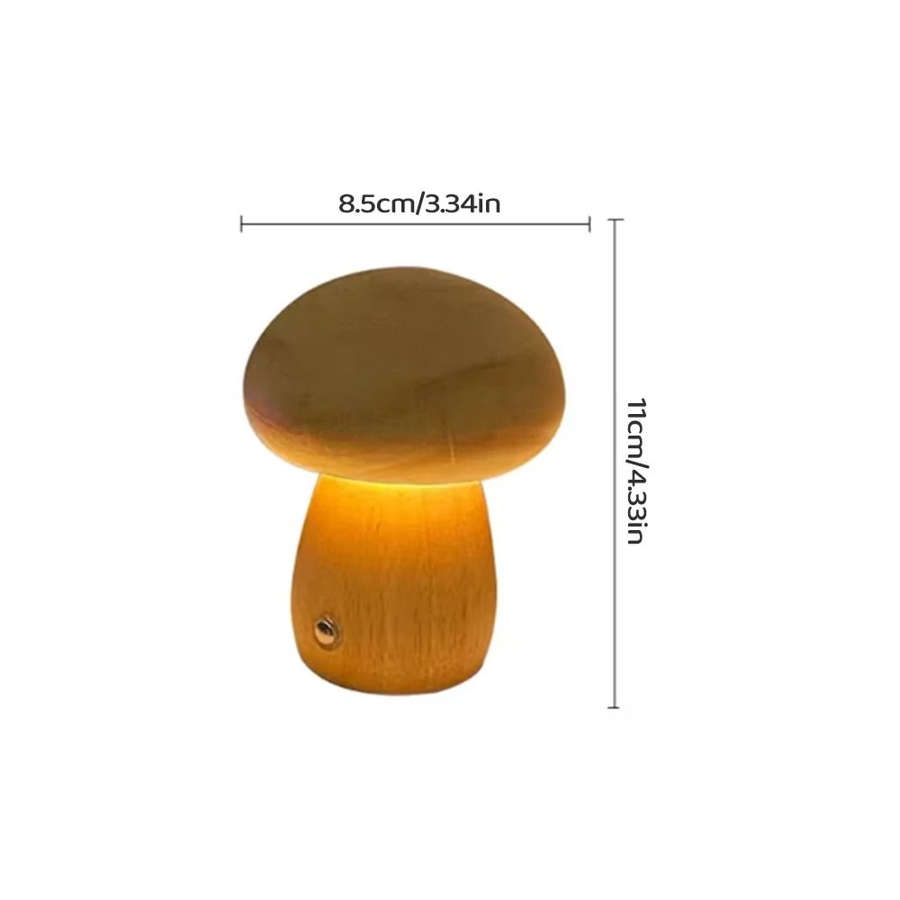 Wooden Mushroom Night Light with Stepless Dimming and Rechargeable Battery