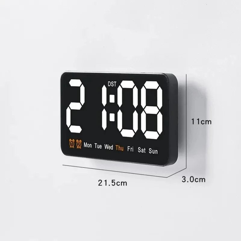 Voice Control Digital Wall Clock Large LED Display with Temperature and Dual Alarm