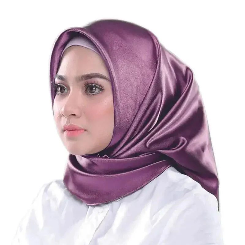 35.4in Elegant Satin Silk Square Hijab Scarf – Solid Color Muslim Headscarf & Turban Wrap