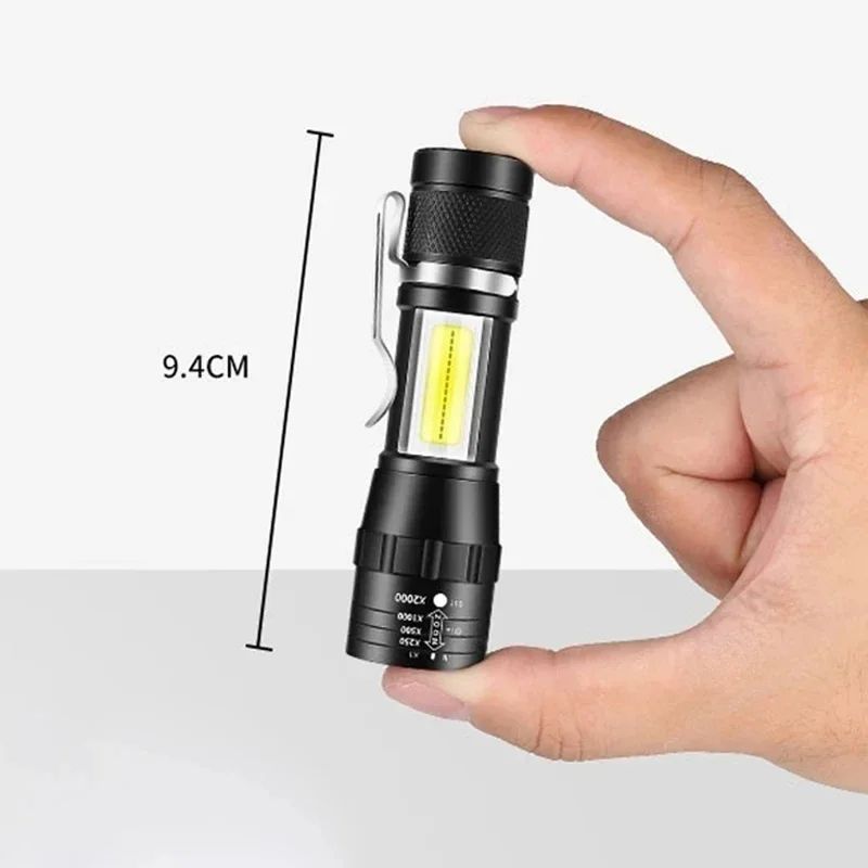 USB Rechargeable Mini COB+XPE LED Flashlight with Zoomable Beam and 3 Modes
