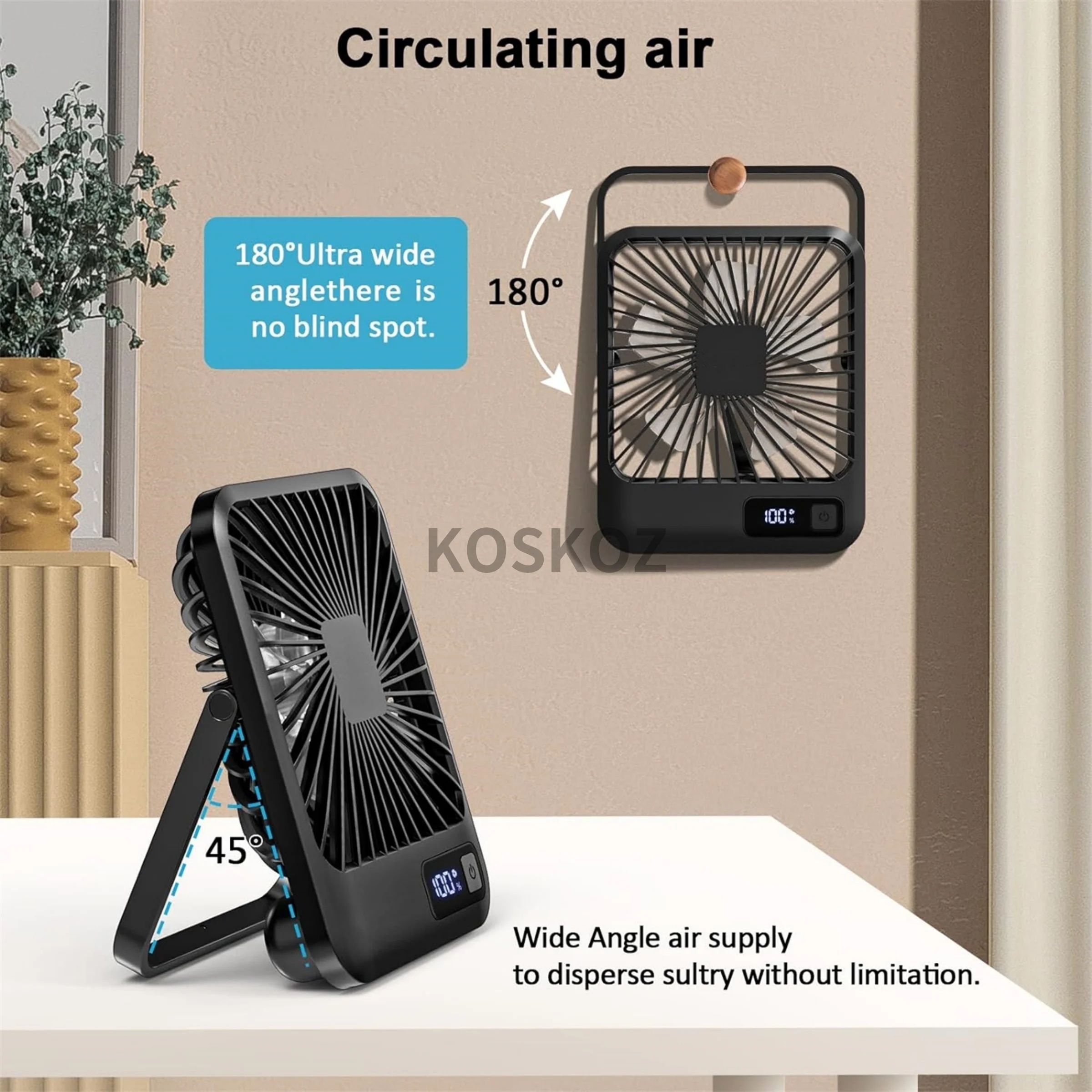 Portable USB Rechargeable Desk Fan – 5-Speed Ultra Quiet Folding Fan with Power Display