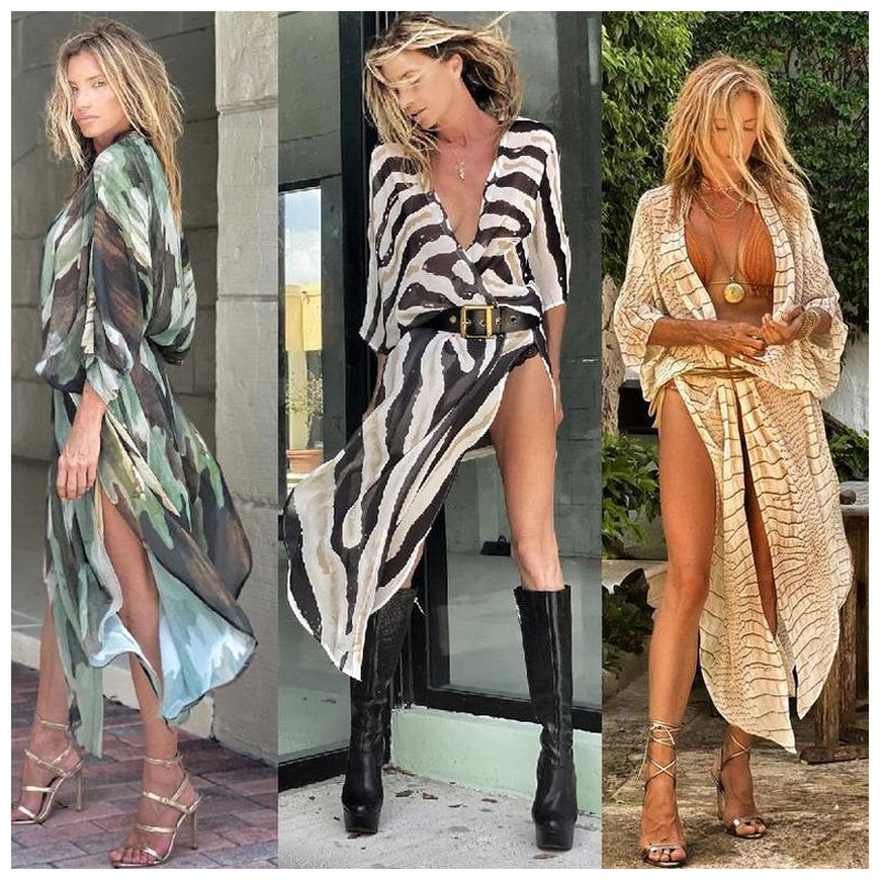 Stylish Tie Dye BIKINI Women Beach Dress, Long Open Front Cover-Ups, Outfits Bathing Suit