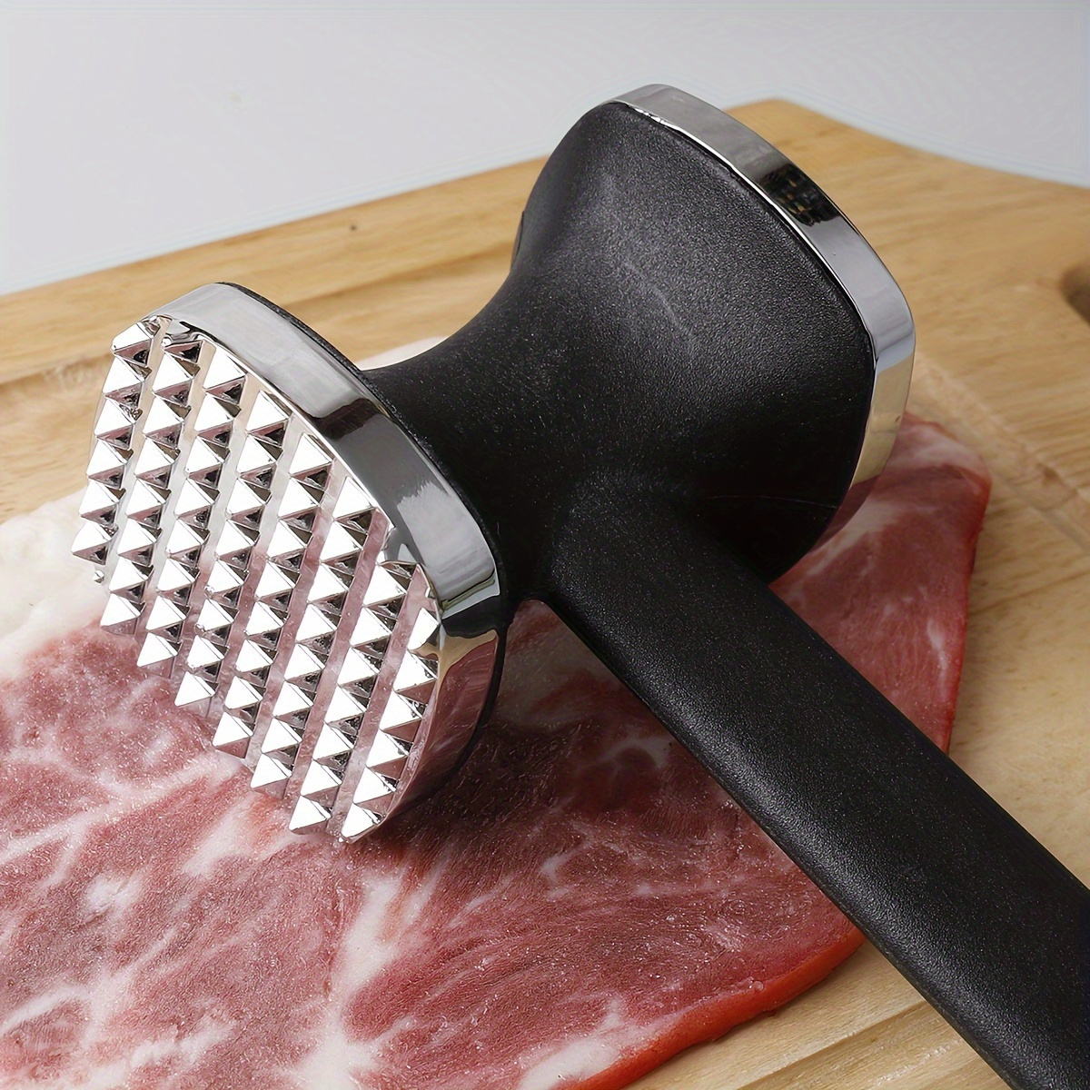 Meat Tenderizer Hammer, Heavy Duty Stainless Steel Head, Rubber Grip for Easy Tenderizing and Pounding