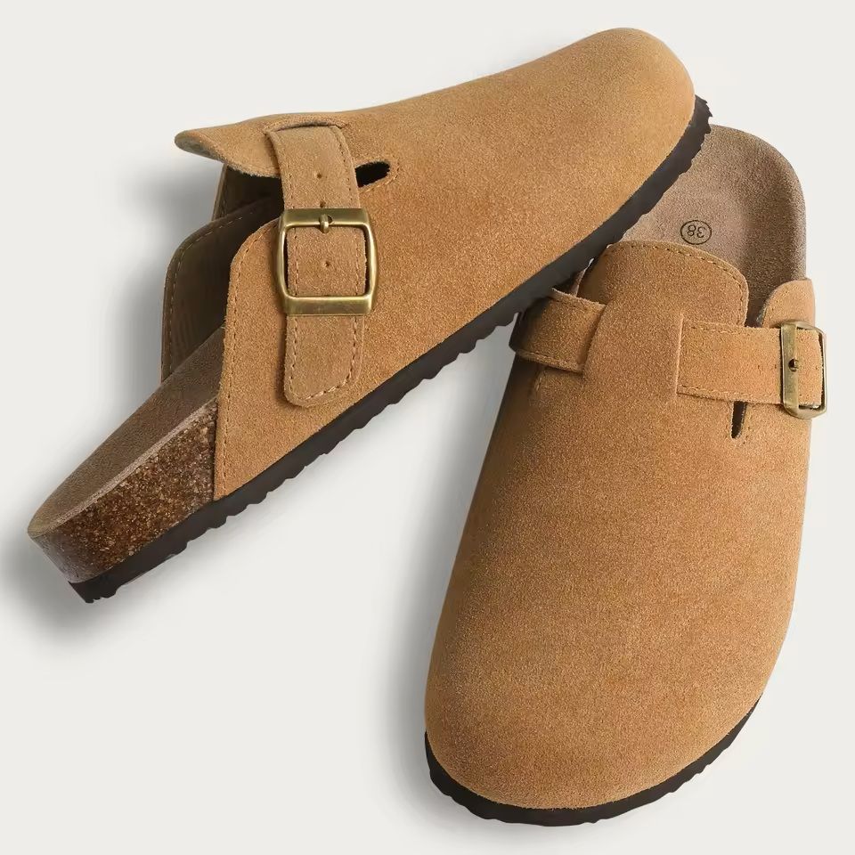 Womens Cork Suede Mules with Arch Support and Antislip Sole