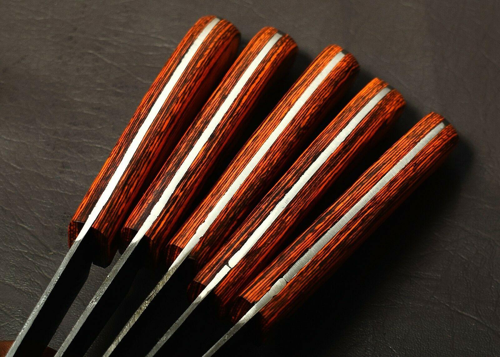 Custom Forged Damascus Steel Kitchen Knives Set of 5 – Razor Sharp Blades