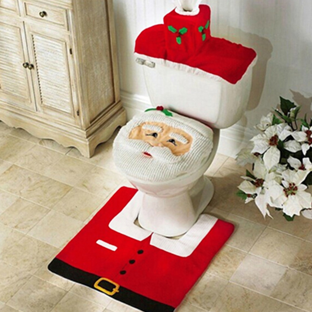 New Cute Christmas Toilet Seat Covers, Santa Claus Bathroom Mat, Holiday Home Supplies, Navidad Gift Decor for New Year