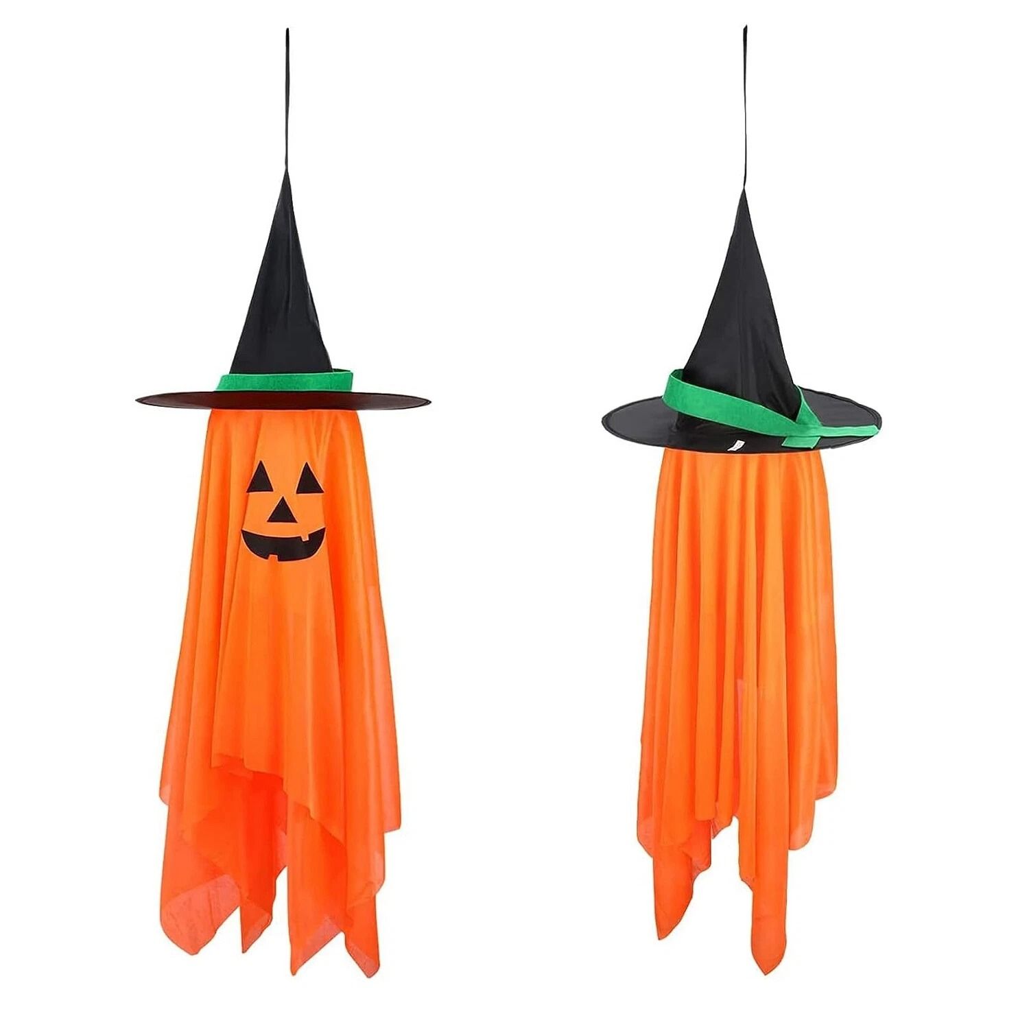 Pumpkin Wizard Hat Halloween Hanging Ornaments, Home Garden Party Decor, Polyester Material