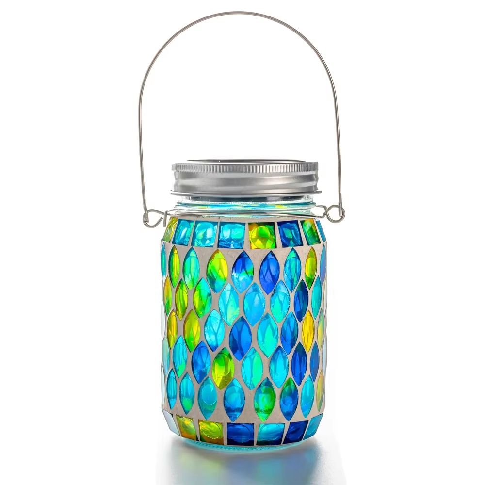 Solar Mosaic Hanging Lantern Waterproof Glass LED Garden Light