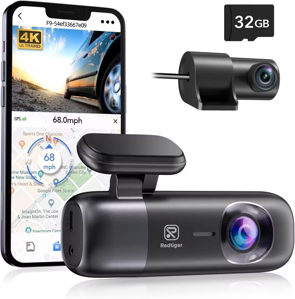 4K Dual Dash Cam with GPS, WiFi, and Night Vision