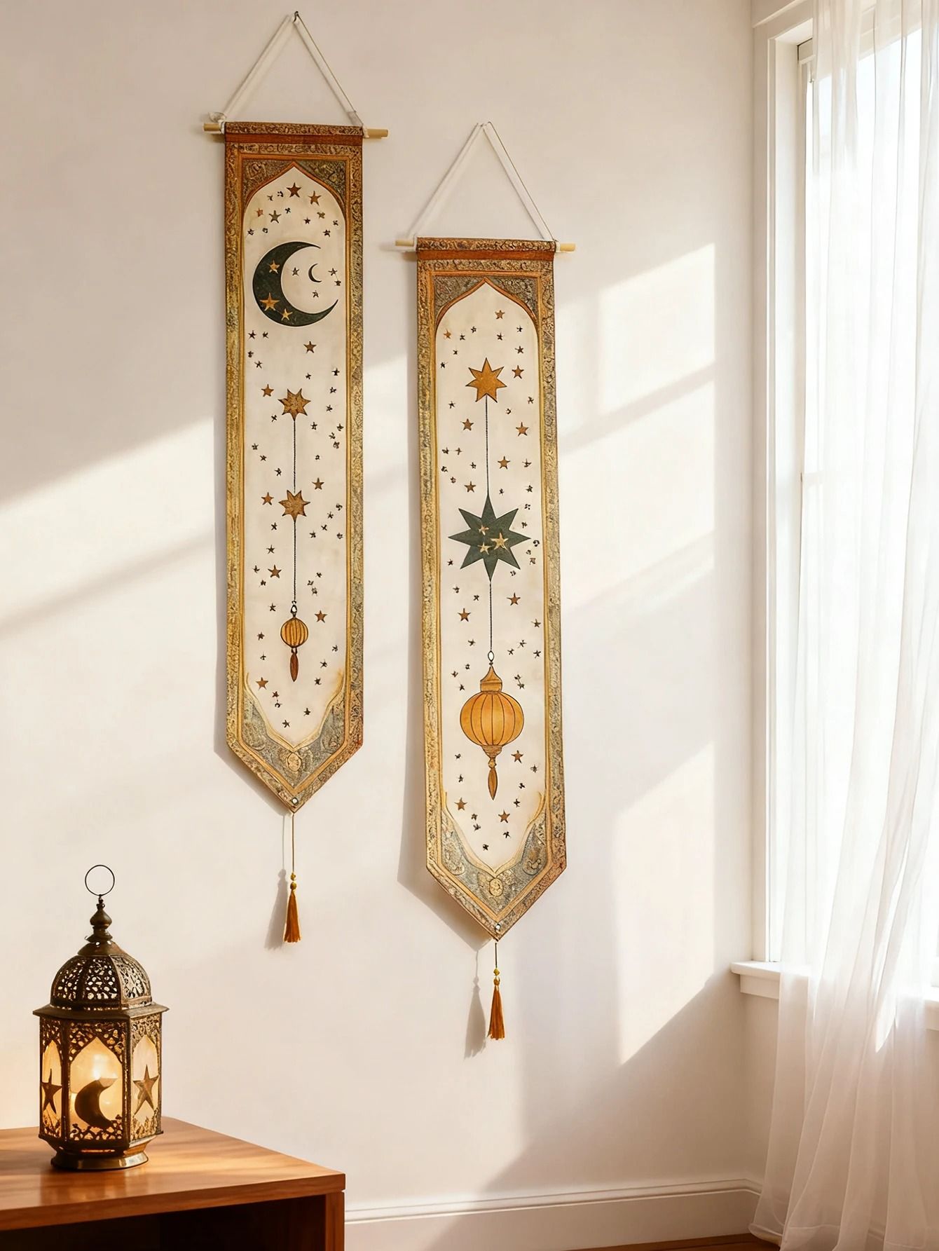 Islamic Ramadan Wall Banner | Moon & Star Eid Mubarak Festival Tapestry