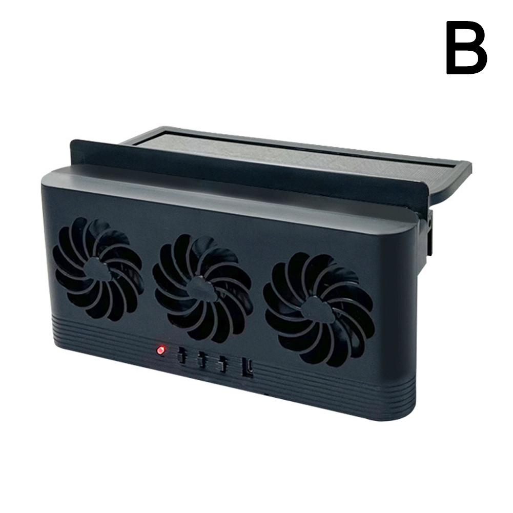 High Wind Power Solar Car Fan, Air Circulation Cooling, 3 Head Ventilation, USB Rechargeable Exhaust Fan