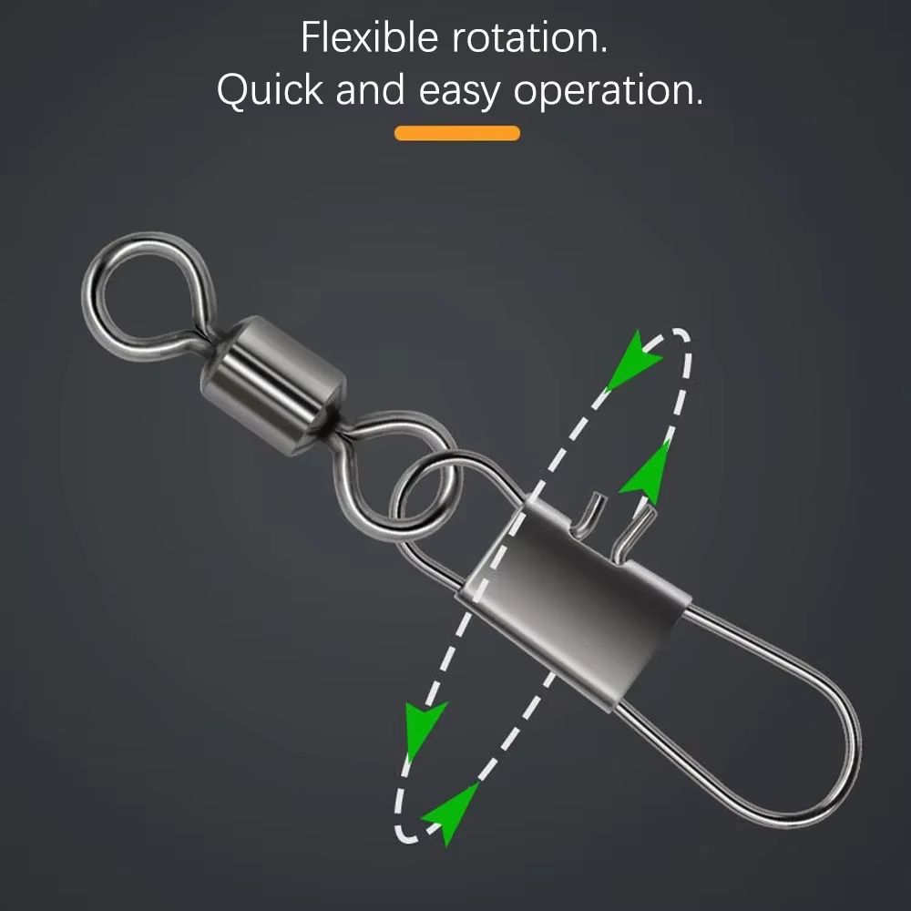 Stainless Steel Fishing Rolling Swivels with Interlock Snap 50-Pack