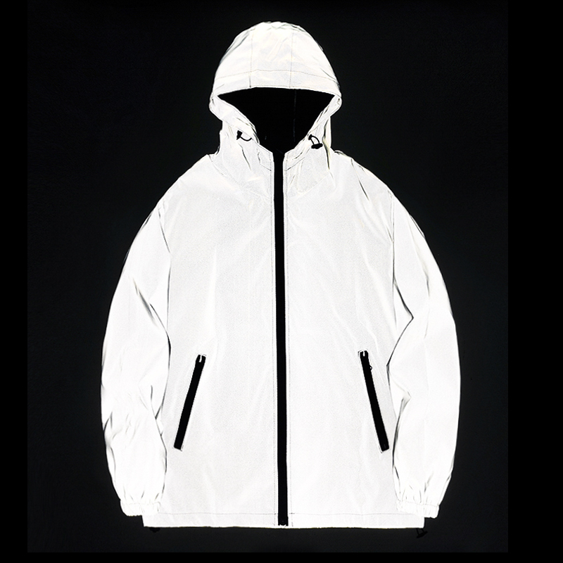 Reflective Hooded Waterproof Windbreaker Jacket for Men Streetwear Night Safety Coat