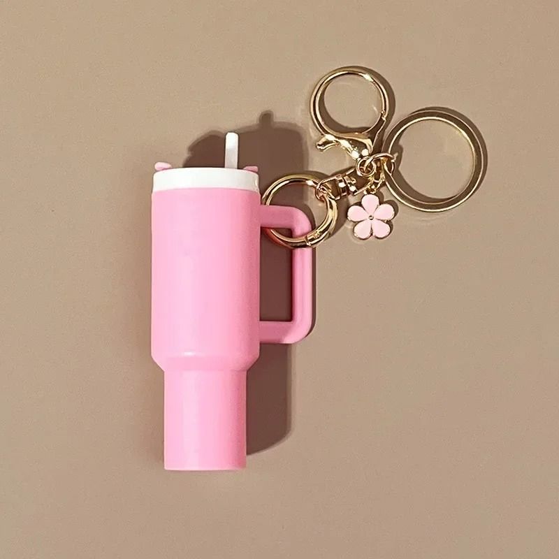 Cute Ice Cup Keychain Lipstick Holder Flower Pendant Bag Charm