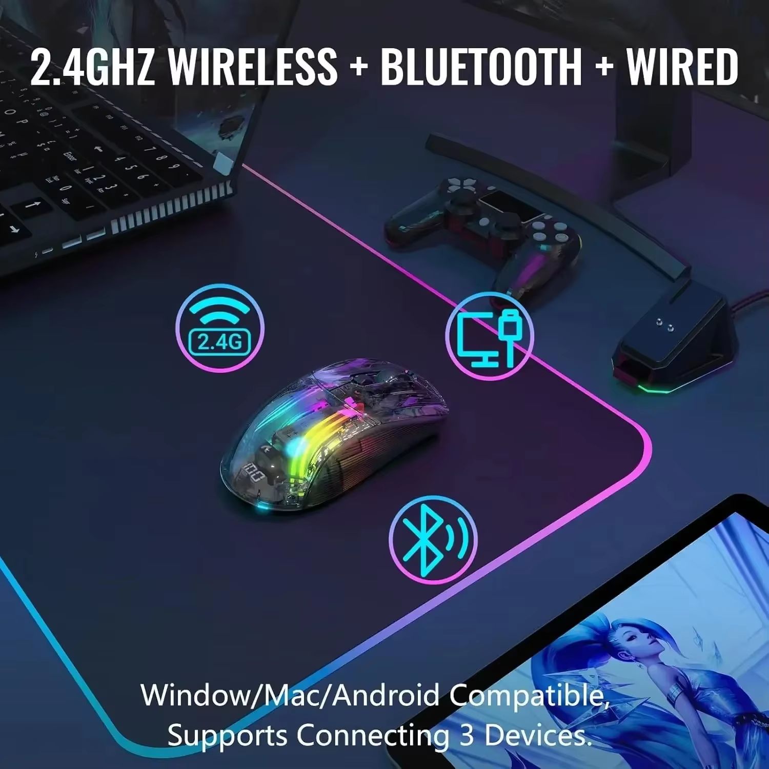 ATTACK SHARK X2 Pro Transparent Shell Wireless Gaming Mouse – Tri-Mode (2.4G / BT / Wired) with RGB Dock & Up to 4000 dp
