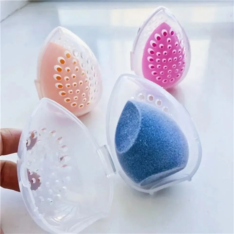 Egg Shaped Makeup Sponge Storage Box Portable Organizer for Cosmetic Puff, Blender, and Drying Rack