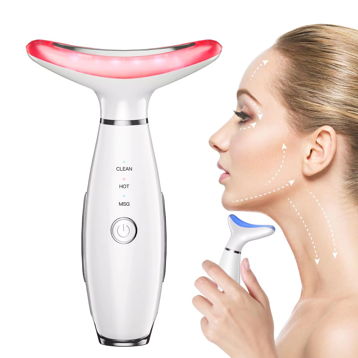 3-in-1 EMS Neck & Facial Beauty Device with LED, Thermal Lift, and Vibration for Double Chin Reduction