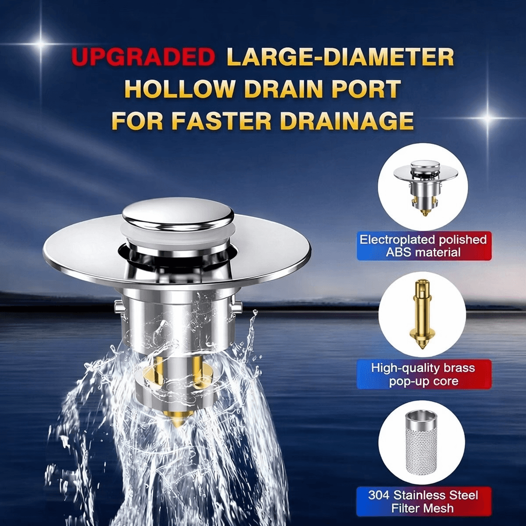 Pop-Up Bathroom Sink Drain Strainer with Removable Stainless Steel Hair Catcher and Drain Stopper