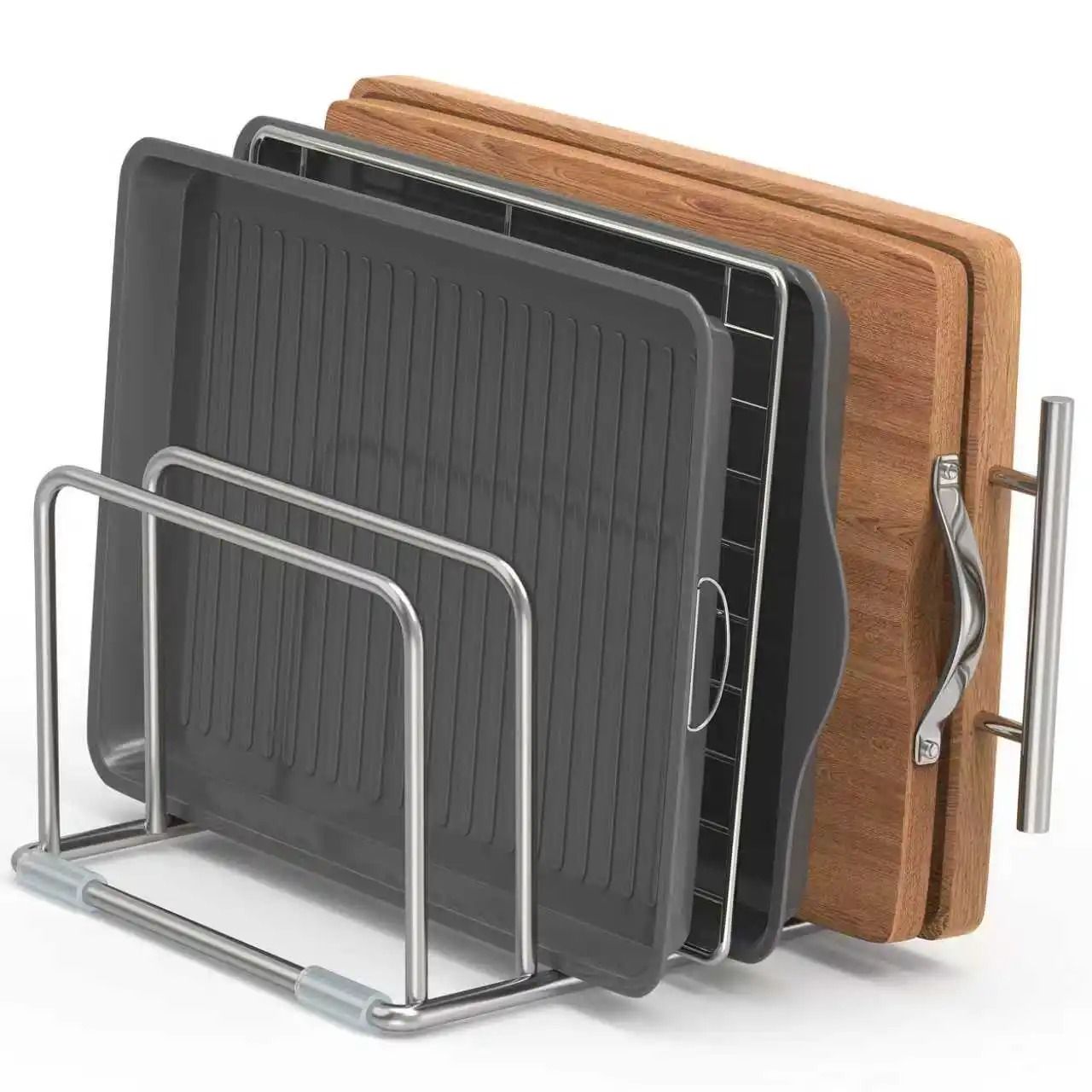Premium Stainless Steel Cutting Board Holder and Multi-Slot Chopping Board Storage Rack