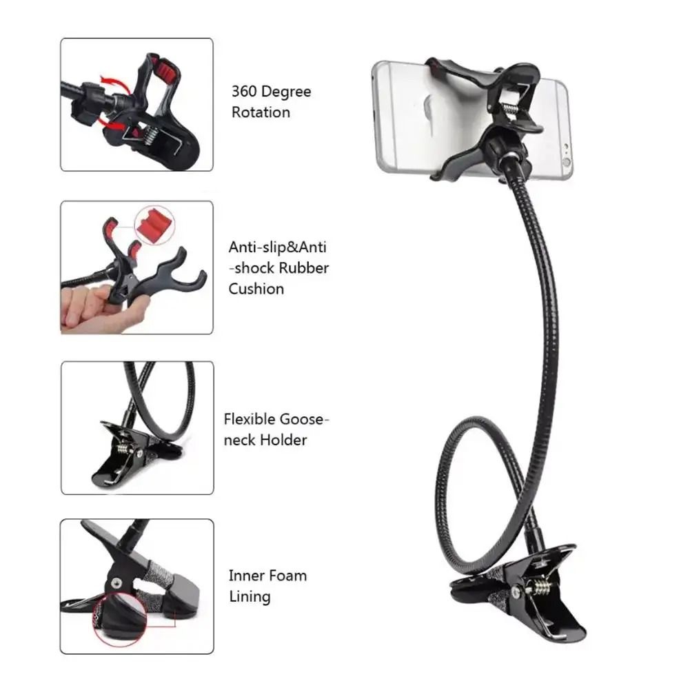 Universal 75cm Flexible Lazy Bed Holder | High-Stability Gooseneck Phone Bracket for Desk & Bedside