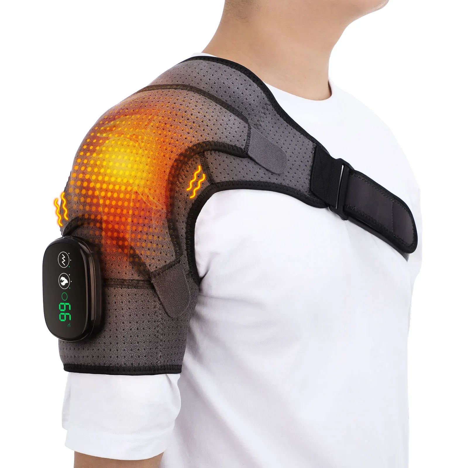 Advanced Heated Shoulder Pain Relief Brace with LED Display & Vibration Massage Support