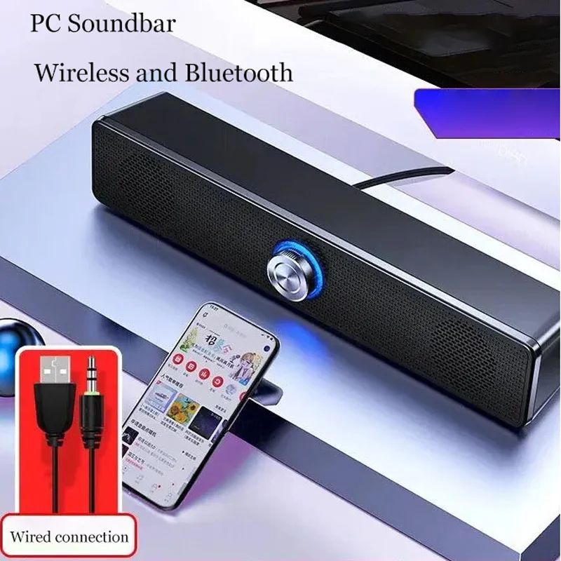4D Surround Home Theater Soundbar with Subwoofer - Bluetooth Soundbar for TV & PC, Deep Bass Wired Stereo System