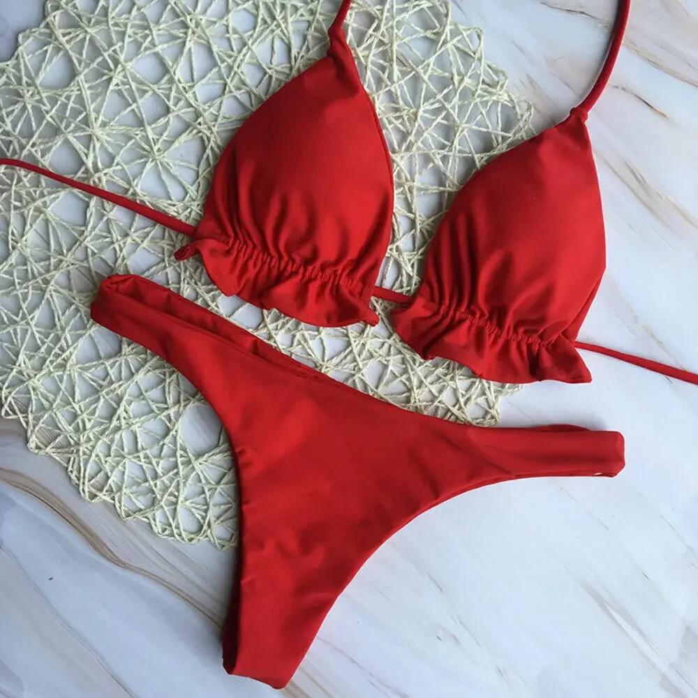 Sexy Summer Brazilian Bikini Set for Women, Push-Up Swimwear, Bandage Top Thong Bathing Suit