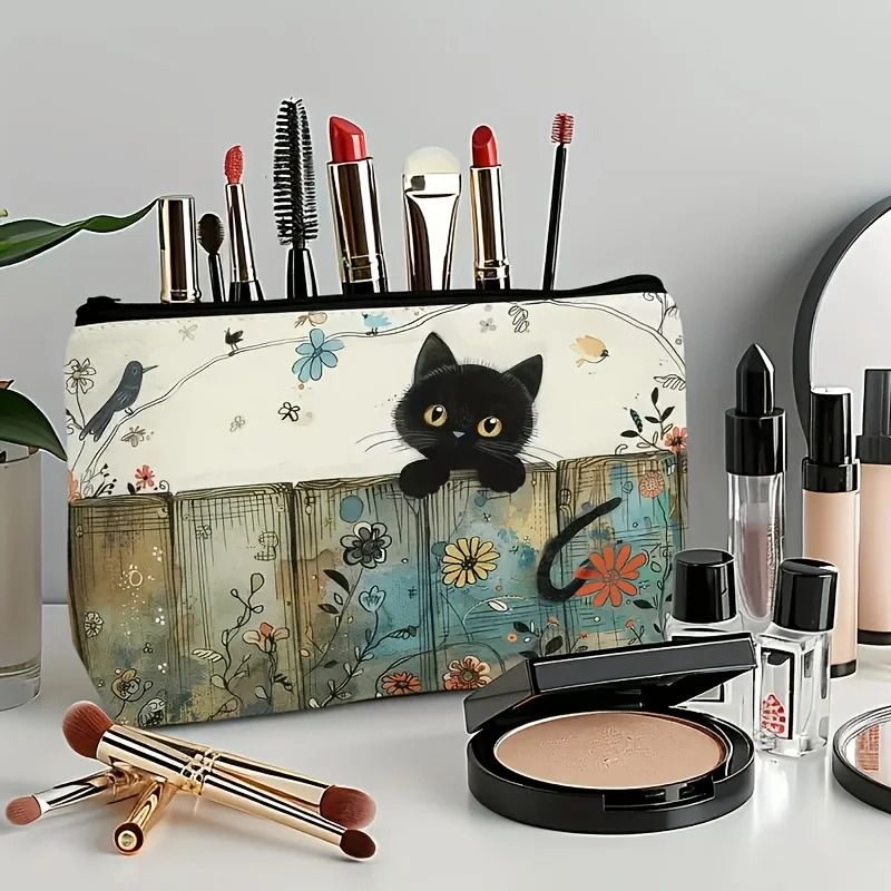 Cute Cat Floral Makeup & Jewelry Storage Bag