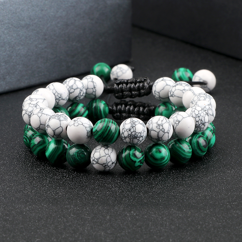 Natural Stone Charm Bead Bracelet Set Onyx Beaded Couple Distance Bracelets Stretch Jewelry for Women Men