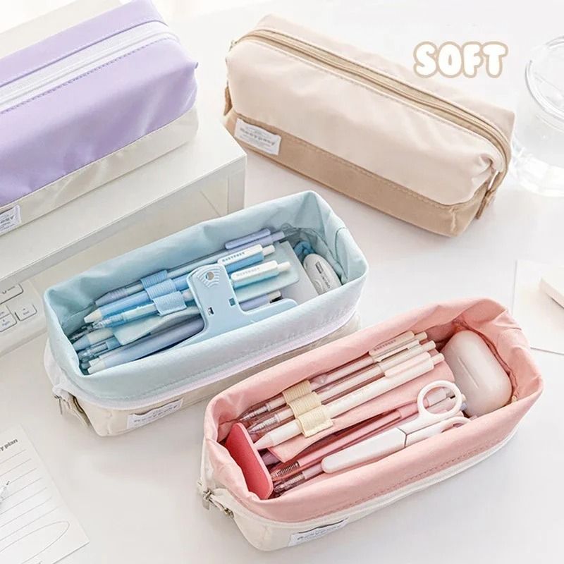 Kawaii Pencil Case Soft Large Capacity Korean Stationery Pouch Cute School Supplies Bag for Girls