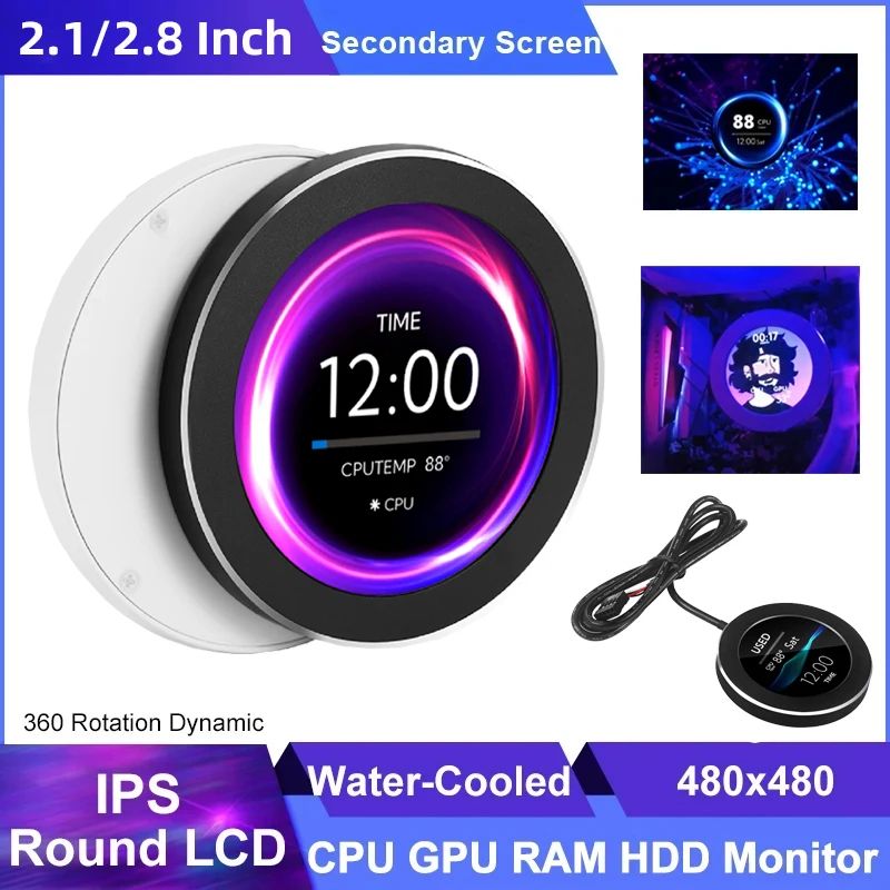 USB 2.8 Inch Round IPS Secondary Monitor Display