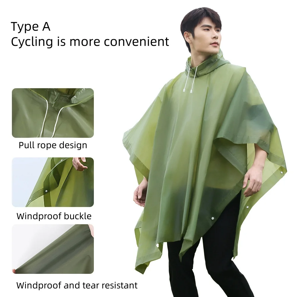 Hood Waterproof Thicken Poncho, Reusable Raincoat with Drawstring, Travel Bicycle Ponchos, Adults Outdoor Rain Coat