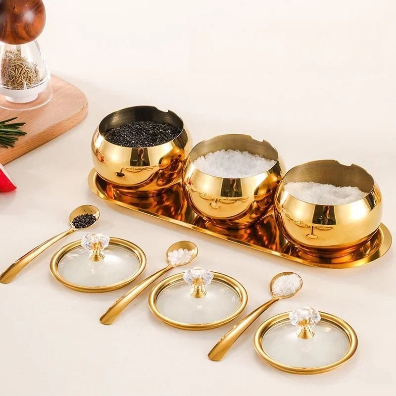 Gold & Silver Stainless Steel Luxury Condiment Set