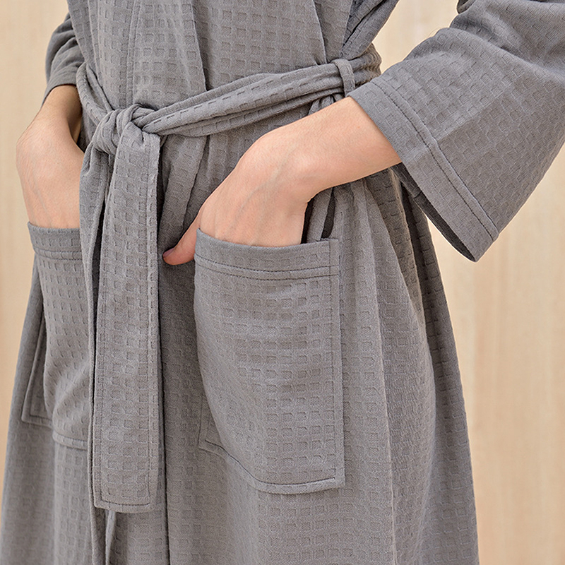 Men Women Bathrobe Waffle, Knee Length Breathable Robe, Transparent Summer Thin Nightgown