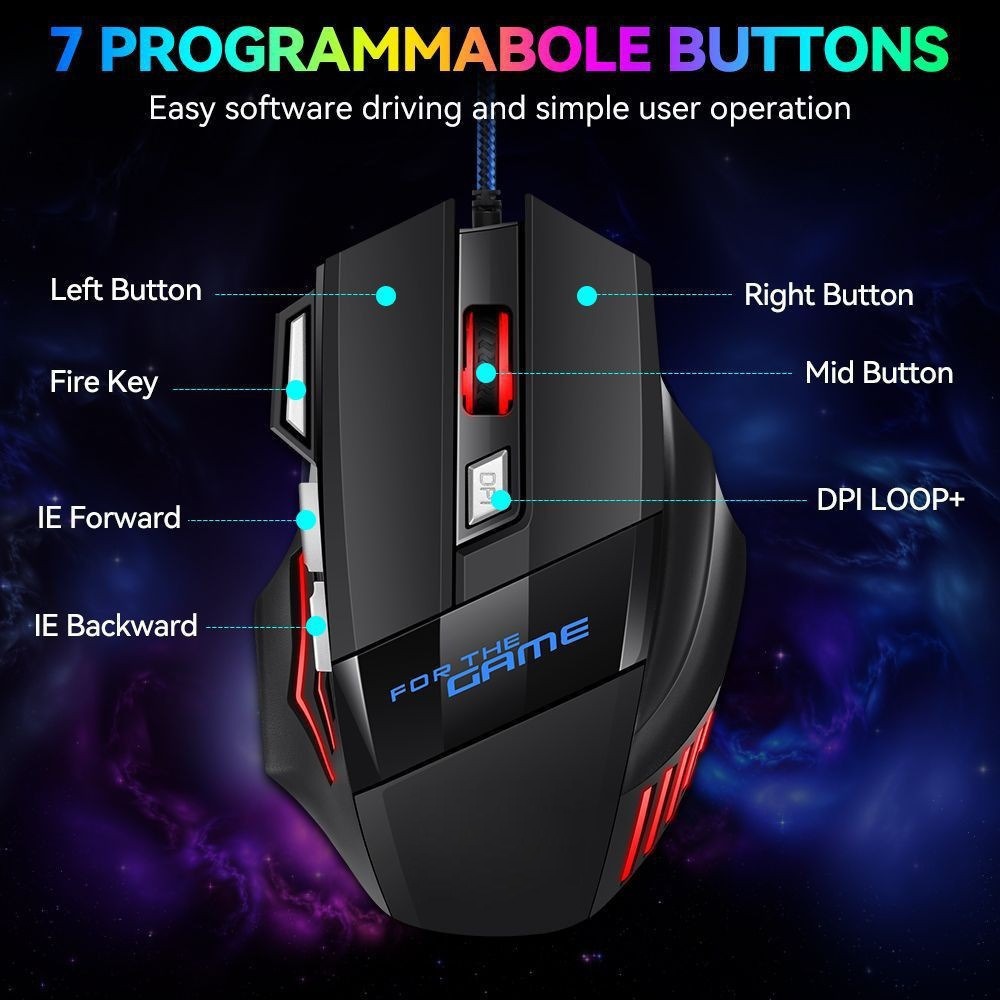 RGB Backlit Ergonomic Gaming Mice 7D, New Hyperspeed USB Gaming Mouse, Esports Wired Mouse for Laptop PC