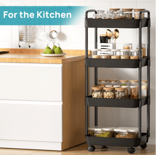 Plastic Rolling Utility Cart with Handle Multi Purpose Movable Storage Organizer