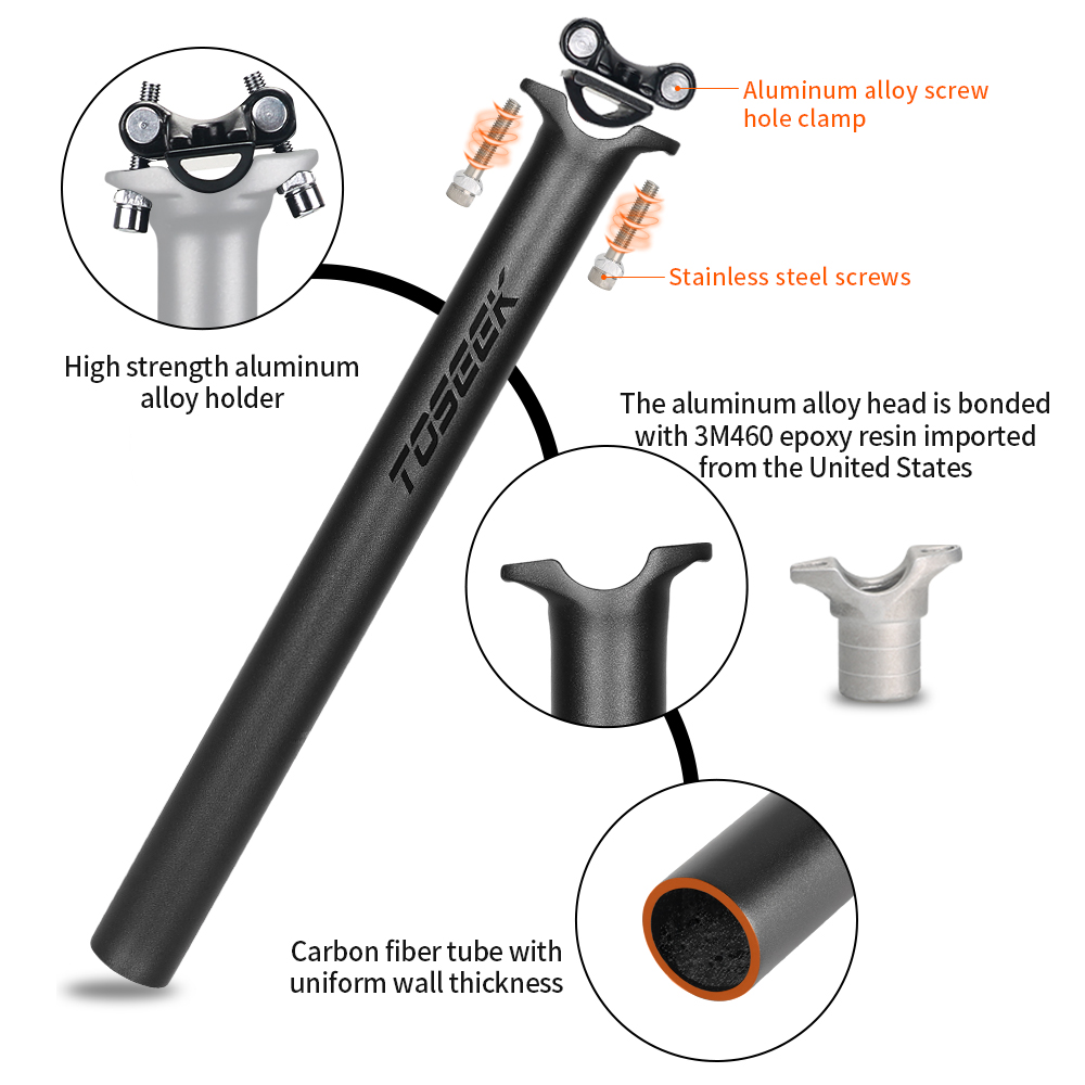 Matte Black Carbon Seatpost, Road Bike Seat Tube, MTB Bicycle Parts Upgrade