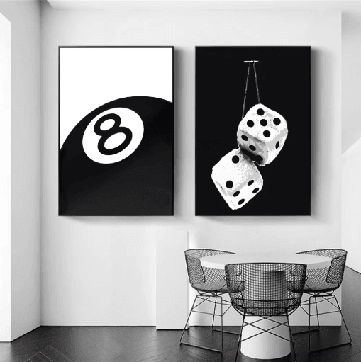 Black & White 8 Ball Canvas Wall Art Billiards Club Style Home Decor