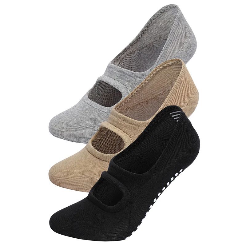 Womens Backless Non-Slip Yoga Socks – Cotton Invisible Pilates & Dance Grip Floor Socks