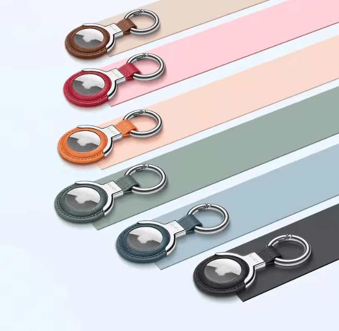 Leather AirTag Case with Keychain Protective Holder for Keys Bags and Pets