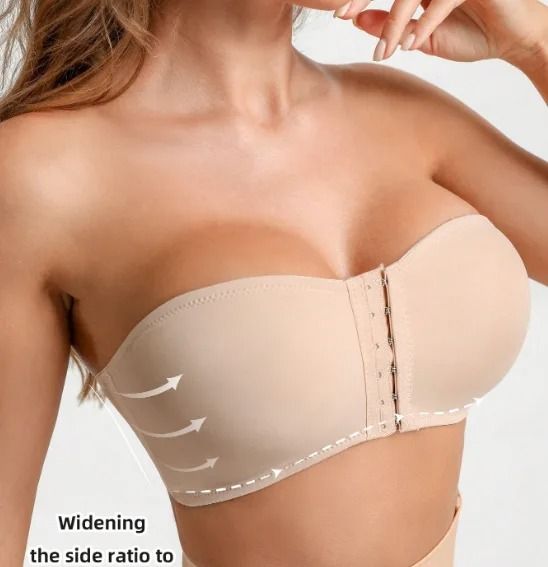 Womens Black Front Buckle Wireless Strapless Soft Ice Silk Traceless Bra