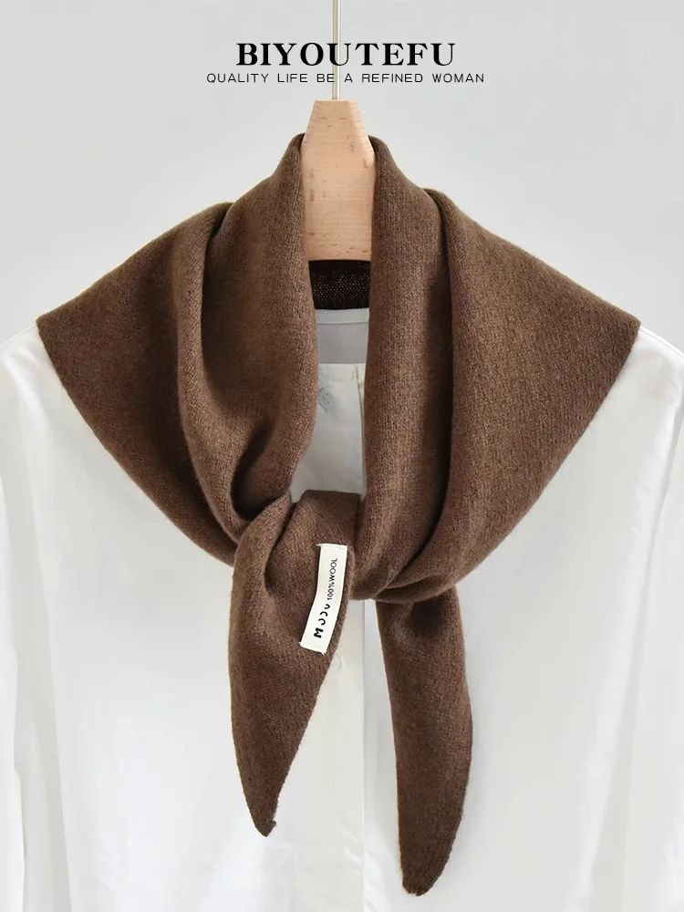 Australian Wool Knitted Triangle Scarf – Women's Warm Autumn Winter Neck Shawl