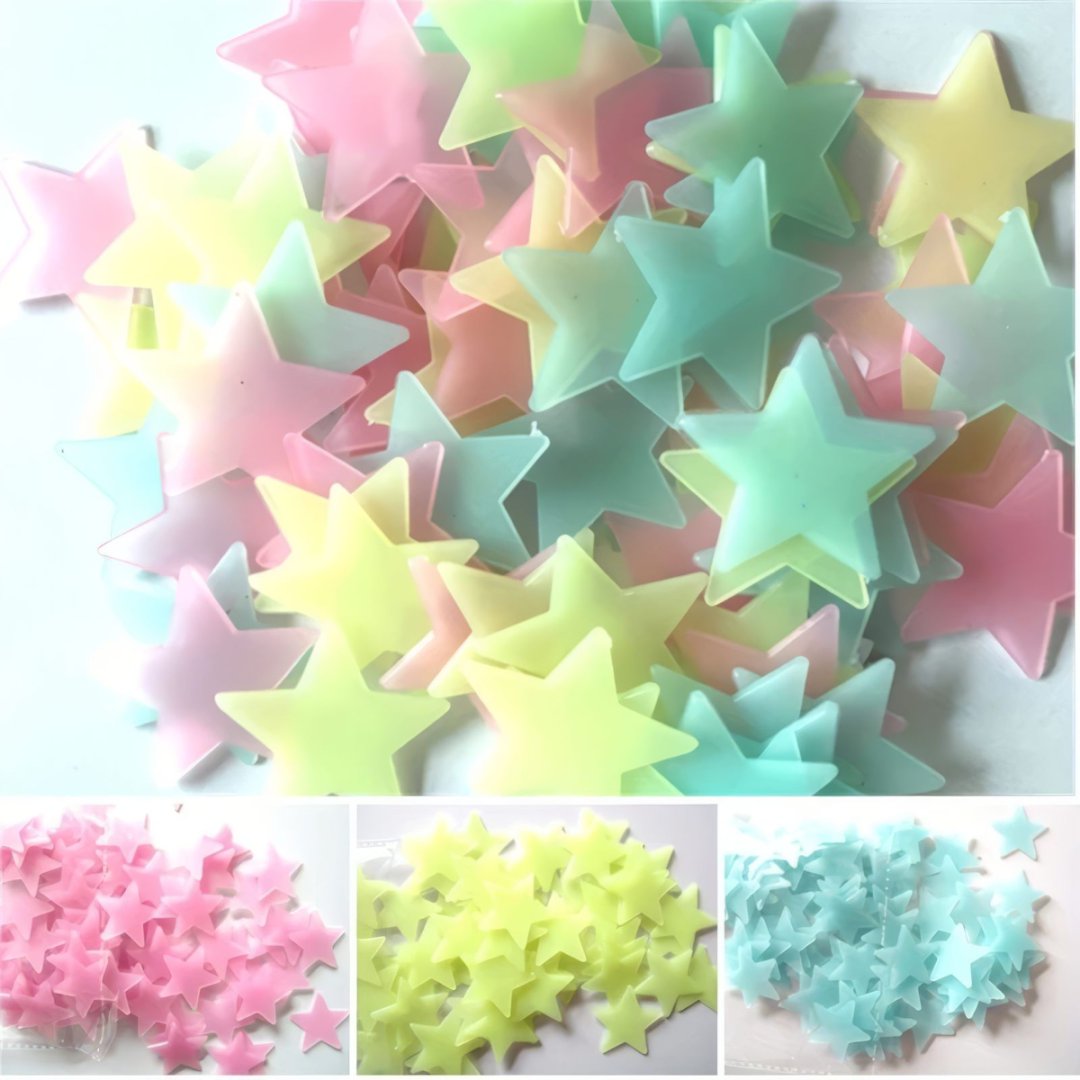 Noctilucent Plastic Murals, Colorful Stars Fluorescent Stickers for Home Decor