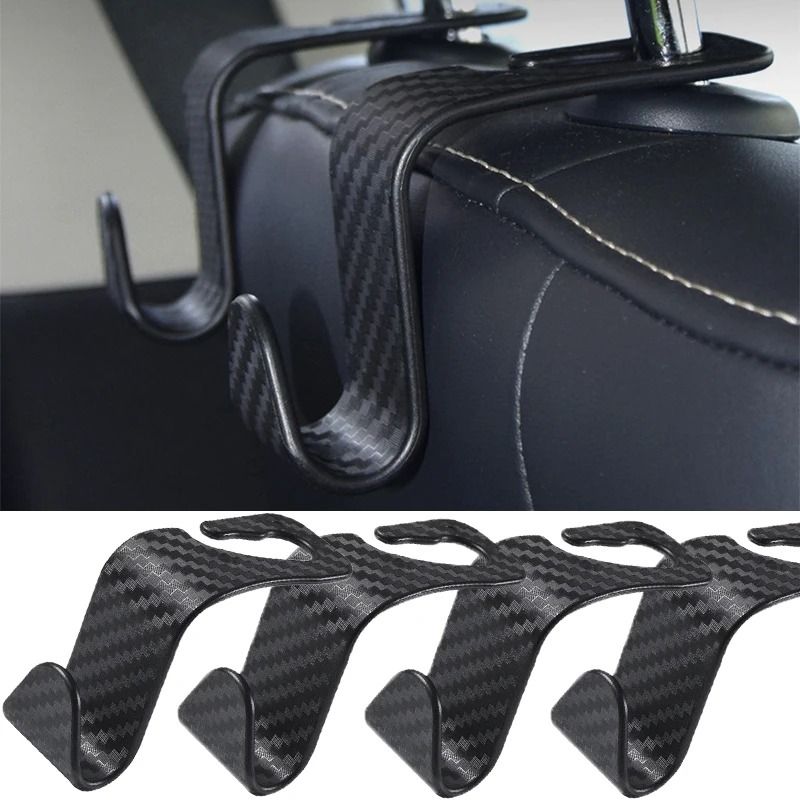 Carbon Fiber Car Seat Headrest Hooks Storage Hanger Organizer 4 Pack