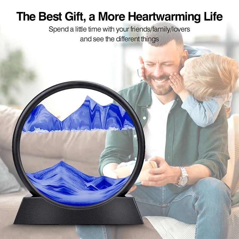 Deep Sea Moving Sand Art Picture – Round Glass 3D Sandscape in Motion Frame (7
