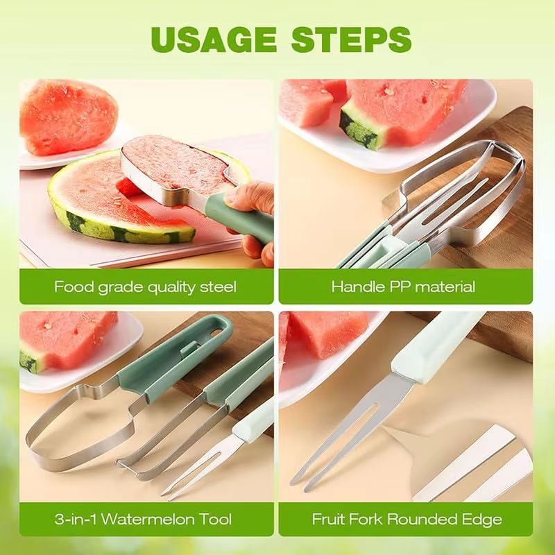 3-in-1 Watermelon Cutter Slicer & Popsicle Fruit Scooper Tool