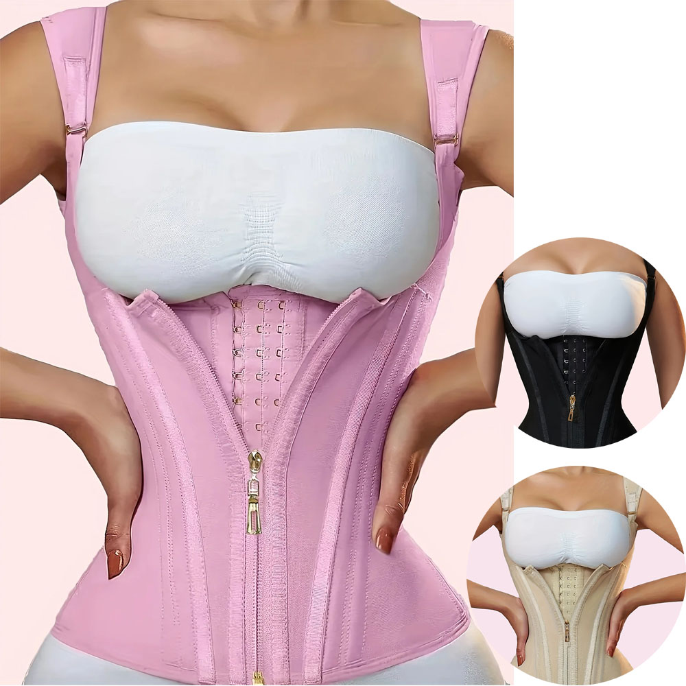 Womens Plus Size Tummy Control Corset Vest Cincher with Zipper & Buttoned Closure Full Coverage Back Shapewear.