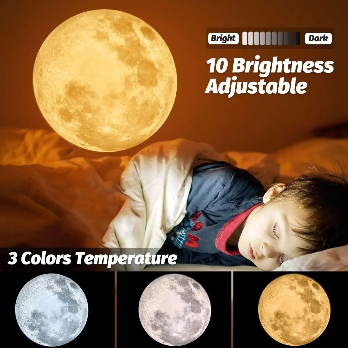 Non-Fade Moon Projector – USB Adjustable Night Light with 3 Lighting Colors